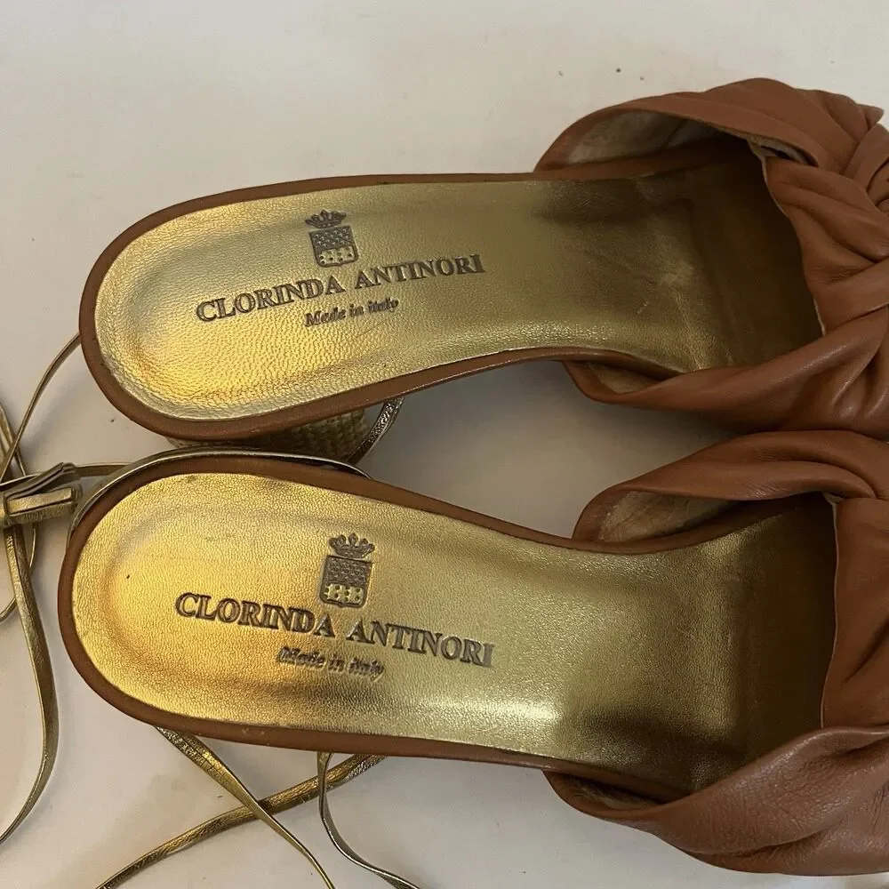 Clorinda Antinori Italy Leather Lace Up Knot Block Heel Sandal Shoes SZ 36 US 5 - Picture 8 of 10